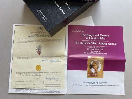 1977 GOLD STAMP SERIES of the Kings and Queens of Great Britain, full set of 49 23K gold foil stamps